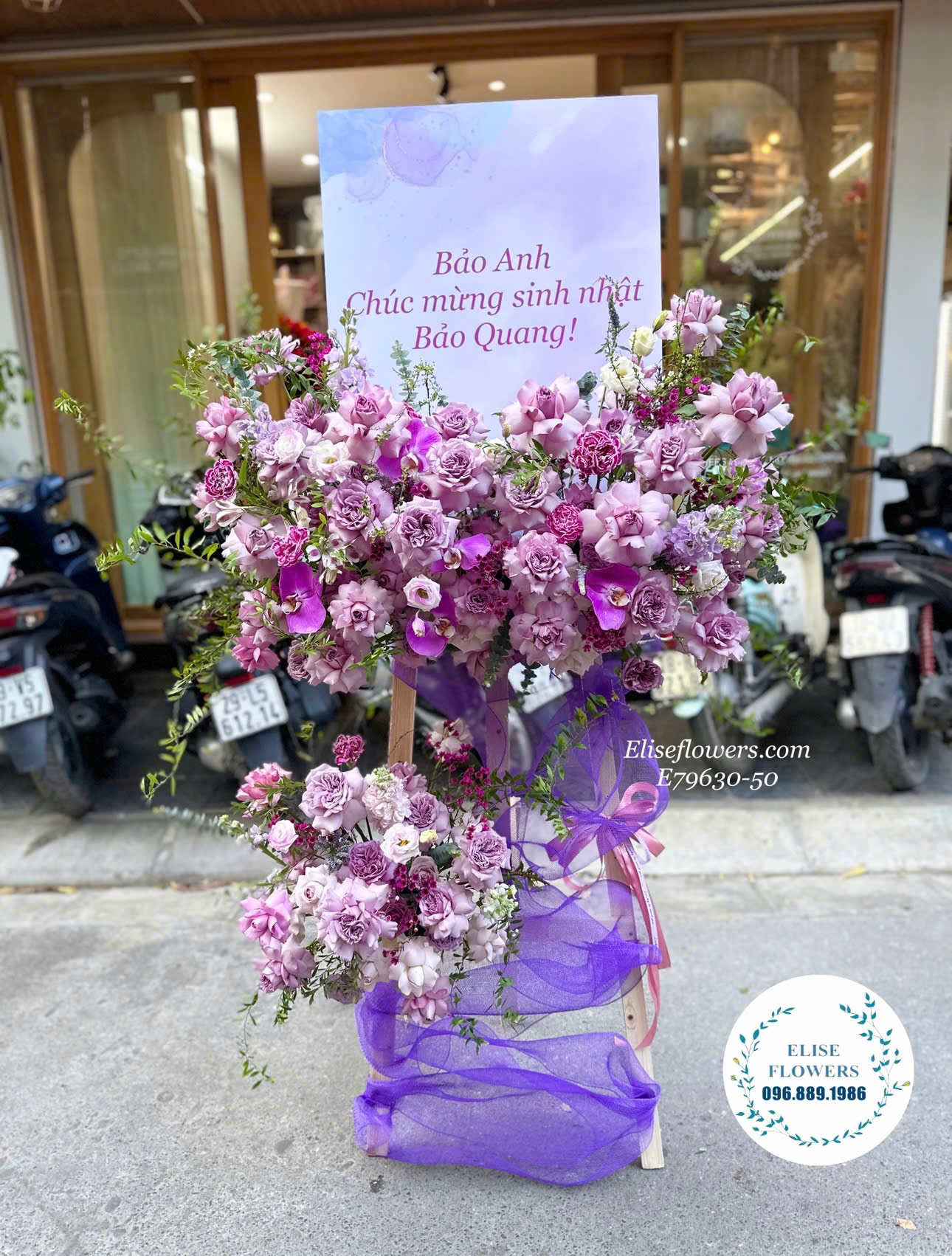 Hoa khai trương màu tím. Lẵng hoa chúc mừng khai trương màu tím đẹp ở Hà Nội.