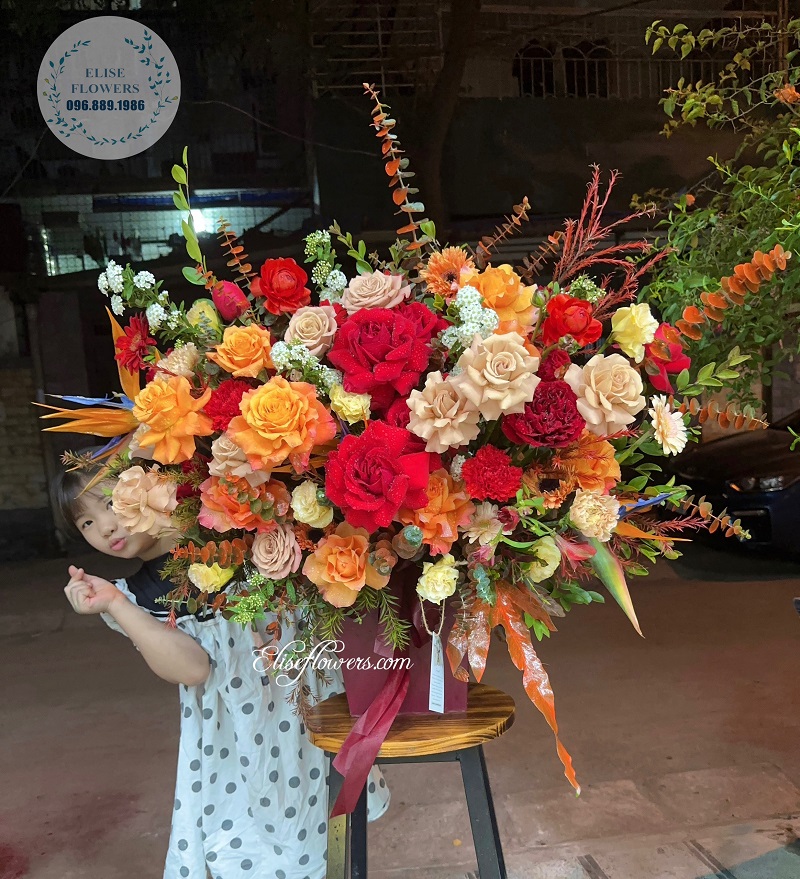 Hoa chúc mừng sinh nhật sếp màu đỏ cam coffe