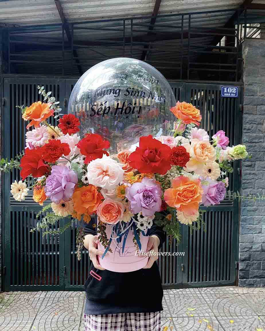 Hộp hoa bong bóng sang trọng | Hộp hoa chúc mừng sinh nhật đẹp tại Hà Nội 