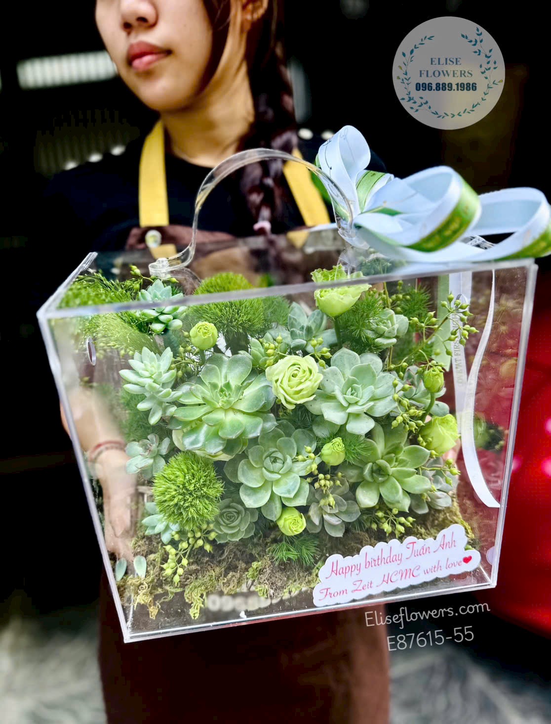 Hoa sinh nhật. Hoa tặng anh trai. Hộp hoa sen đá sinh nhật. Eliseflowers