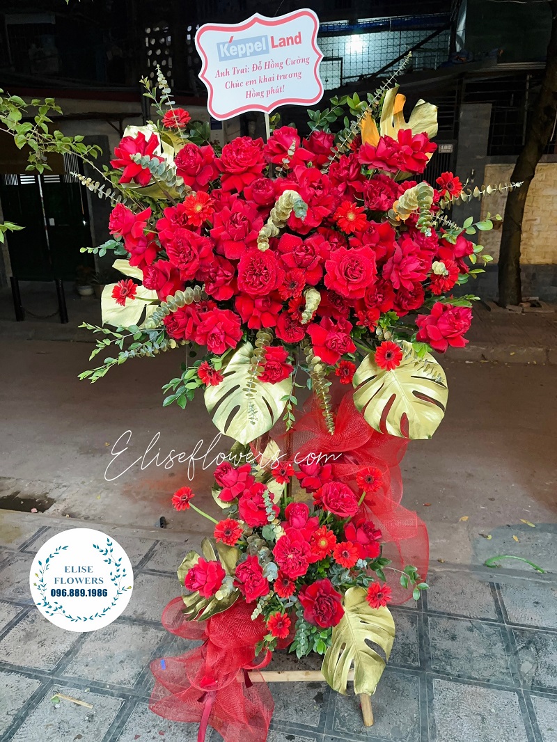 Hình ảnh sản phẩm kệ hoa chúc mừng sự kiện, khai trương màu đỏ đẹp tại Ellise Flowers | Điện hoa Hà Nội 24h | Shop hoa tươi Hà Nội