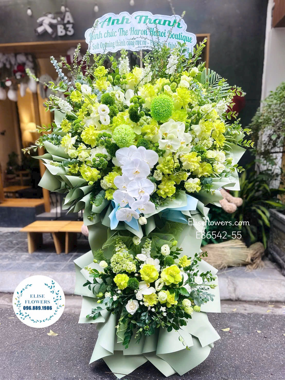 Hoa khai trương. Kệ hoa khai trương tone xanh lá cao cấp, thịnh vượng