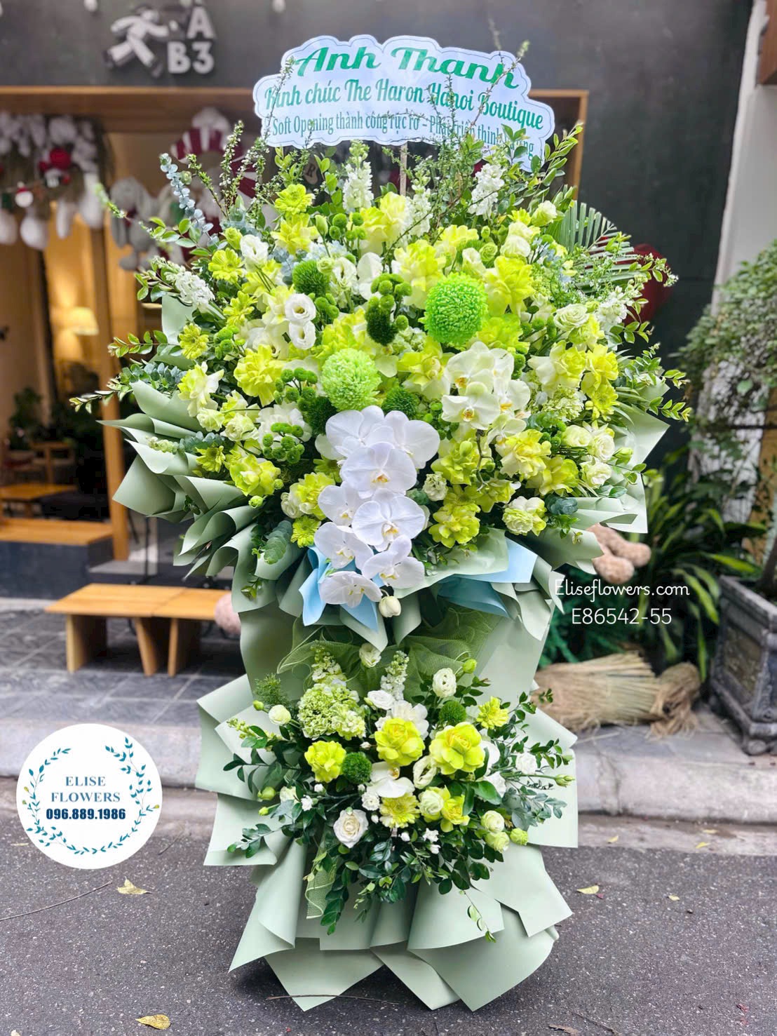 Hoa khai trương. Kệ hoa khai trương tone xanh lá cao cấp, thịnh vượng | Eliseflowers