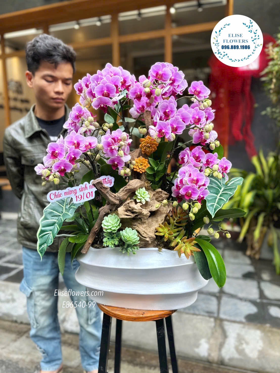 Quà tặng sếp cao cấp Hà Nội. Đặt mua chậu lan hồ điệp ghép lũa tặng sinh nhật Sếp. Điện hoa Eliseflowers