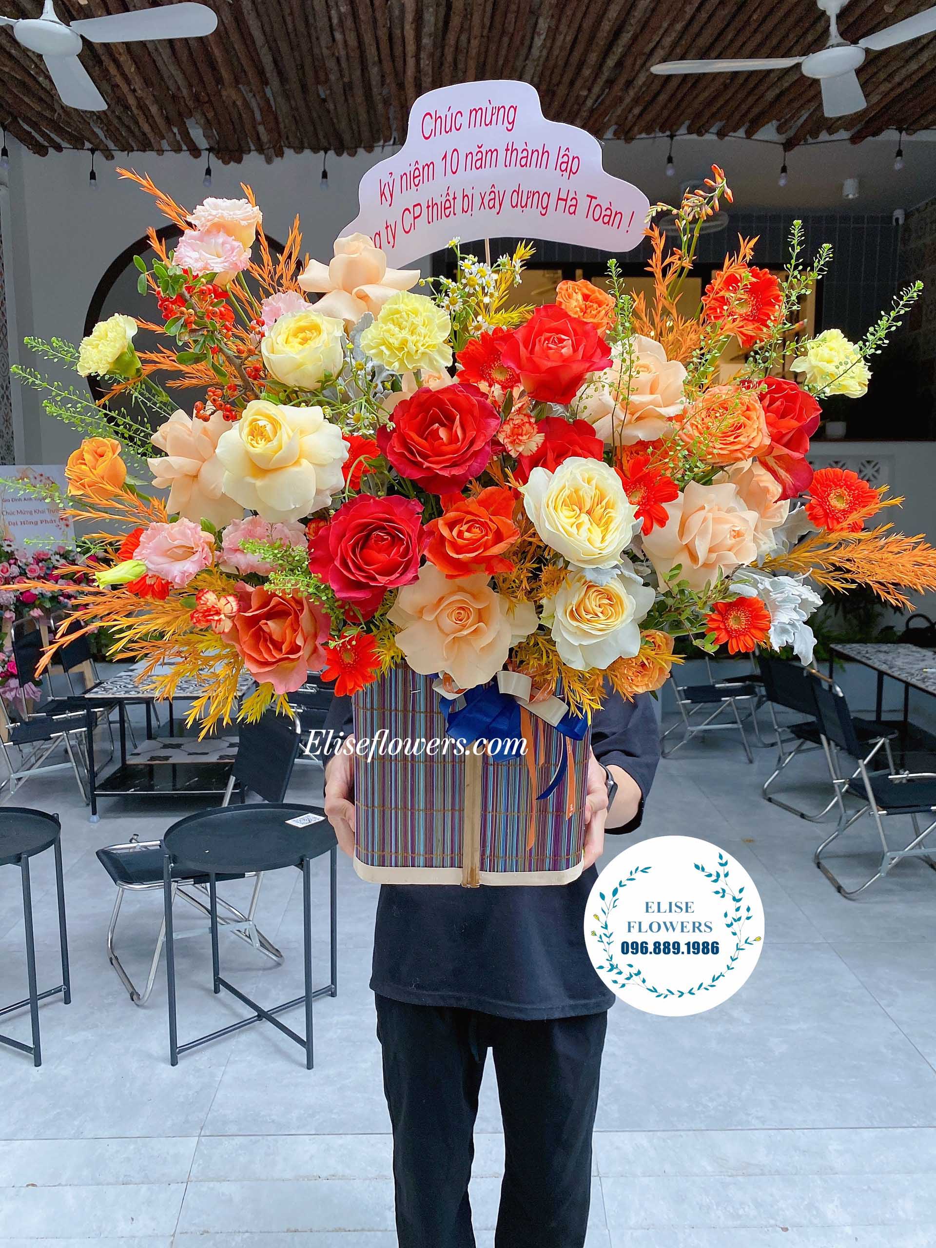 Lẵng hoa để bàn chúc mừng sinh nhật công ty, lẵng hoa đẹp chúc mừng sinh nhật công ty | hoa sinh nhật công ty ở Hà Nội
