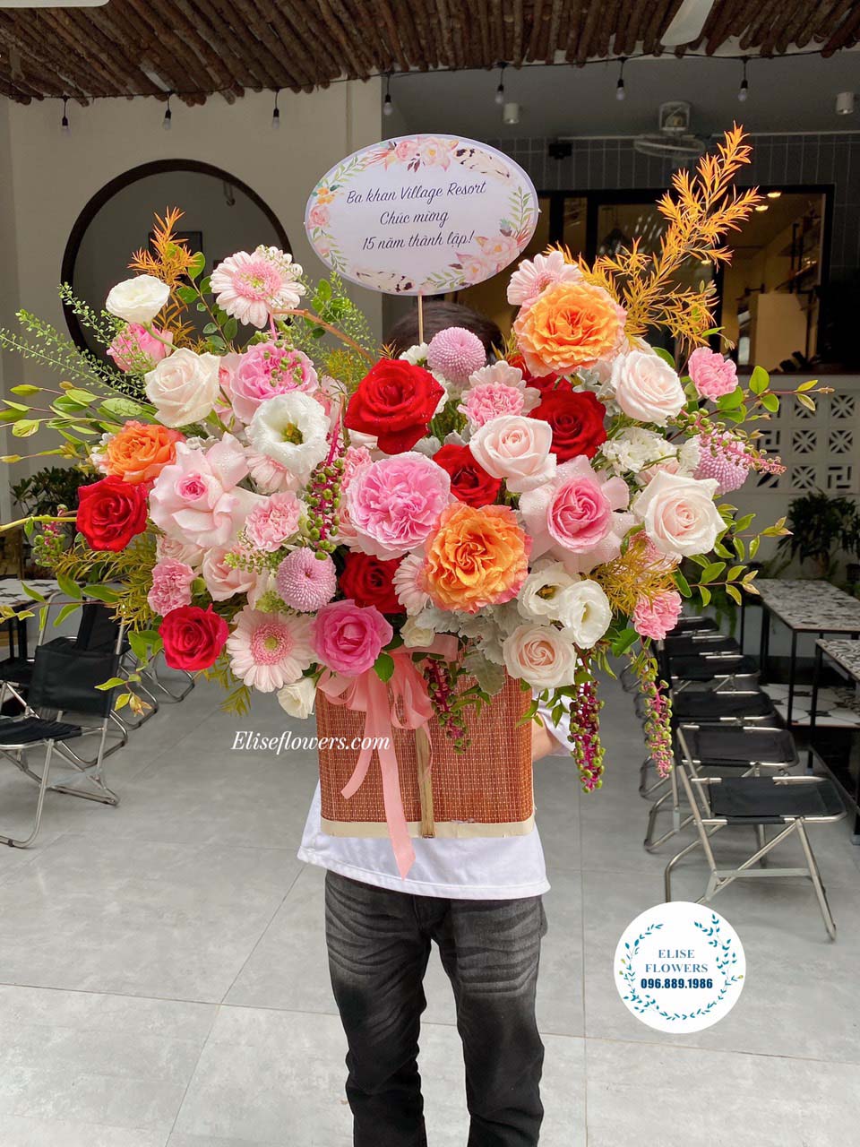 Hoa sinh nhật công ty | Lẵng hoa kỉ niệm ngày thành lập công ty, Lẵng hoa tặng đối tác quận Cầu Giấy, Hà Nội