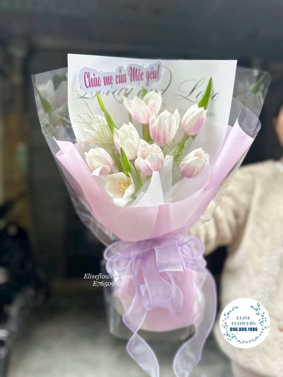 Tulip Hà Nội. Bó Tulip 9 bông màu tím chúc mừng sinh nhật. Shop hoa tươi Eliseflowers
