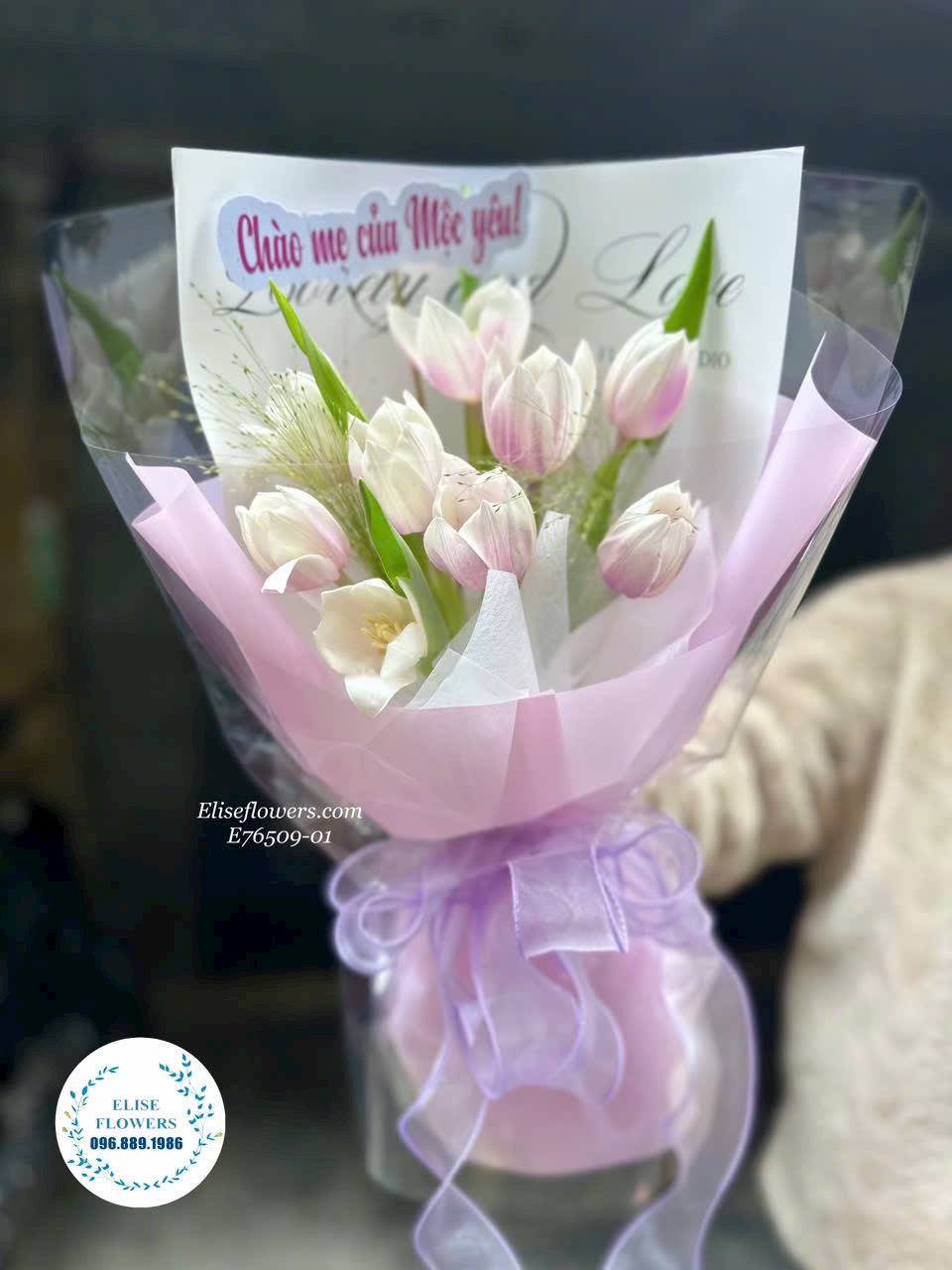 Bó tulip tím xinh xắn tặng sinh nhật tại Eliseflowers. Địa chỉ mua hoa uy tín Hà Nội - Eliseflowers