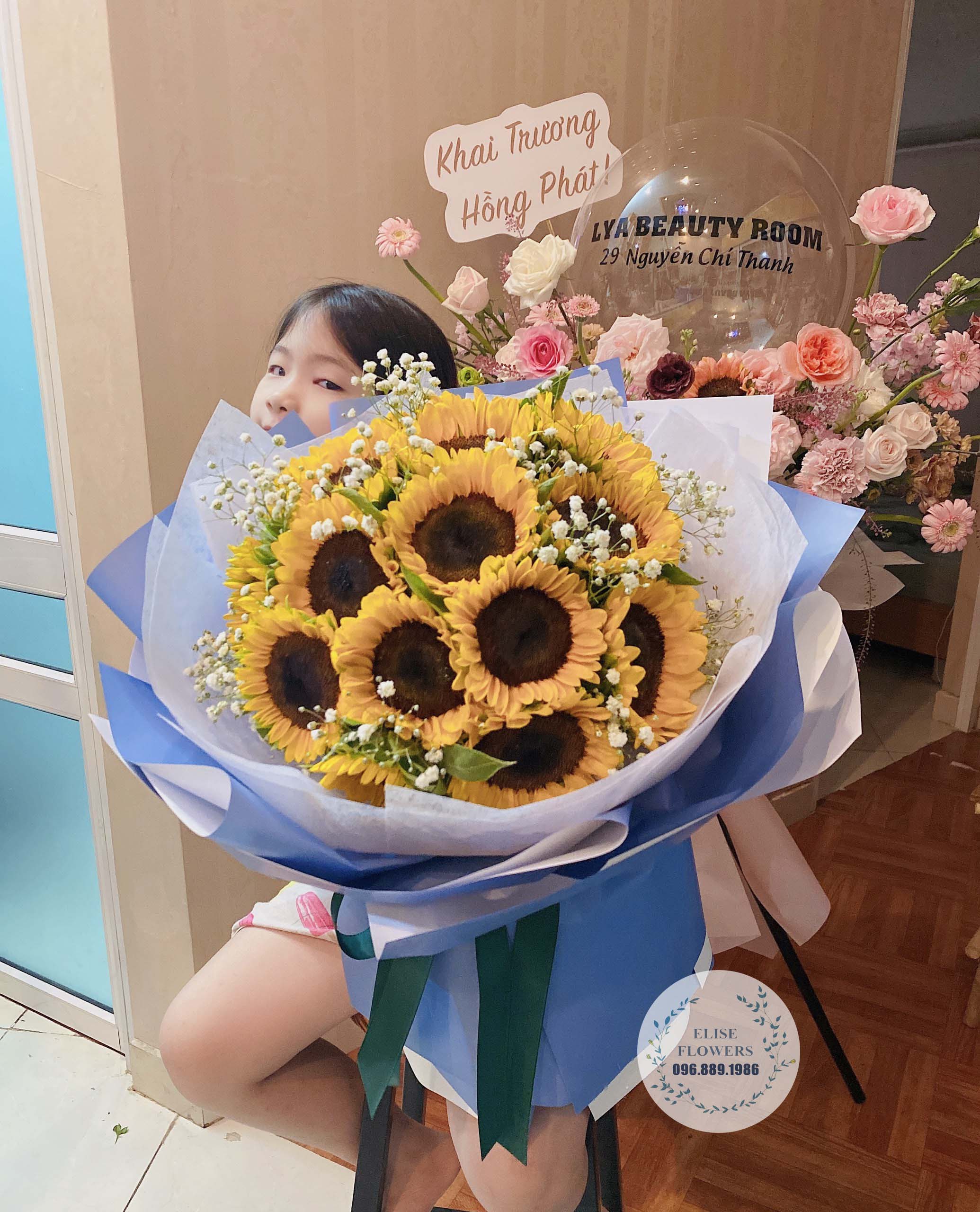 Bó hoa hướng dương mix baby trắng đẹp | Bó hoa đẹp tại Tiệm hoa Eliseflowers