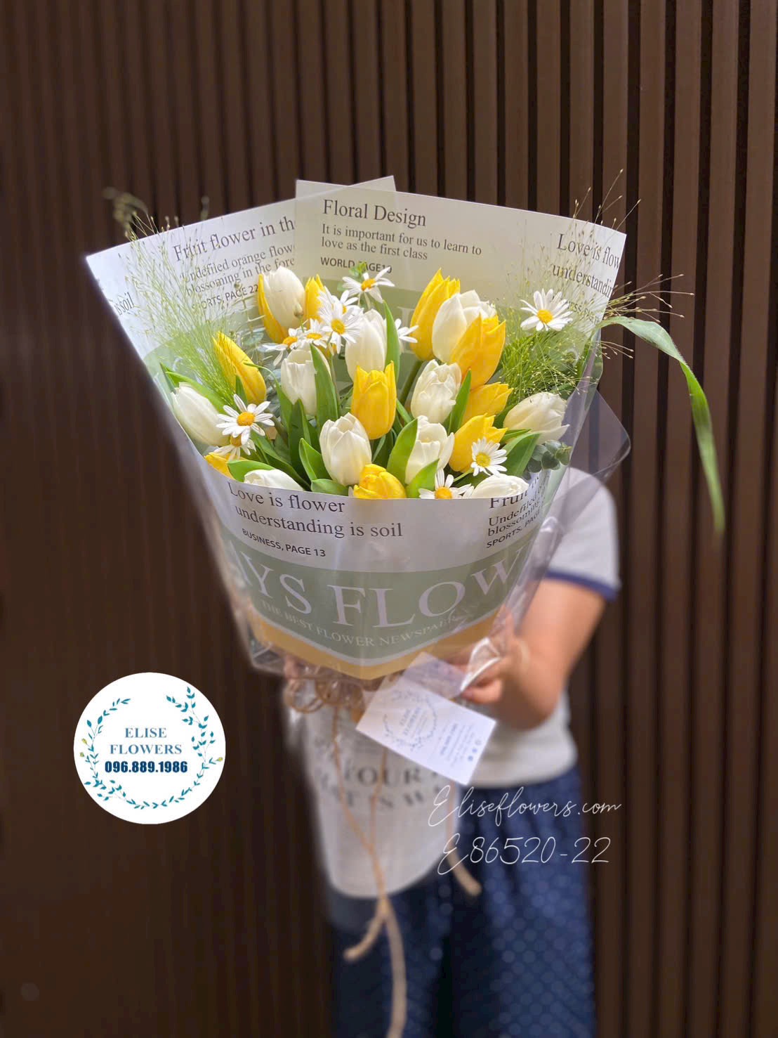 Bó Hoa Tulip Hà Lan Trắng Mix Vàng Nhập Khẩu Cao Cấp- Sang Trọng