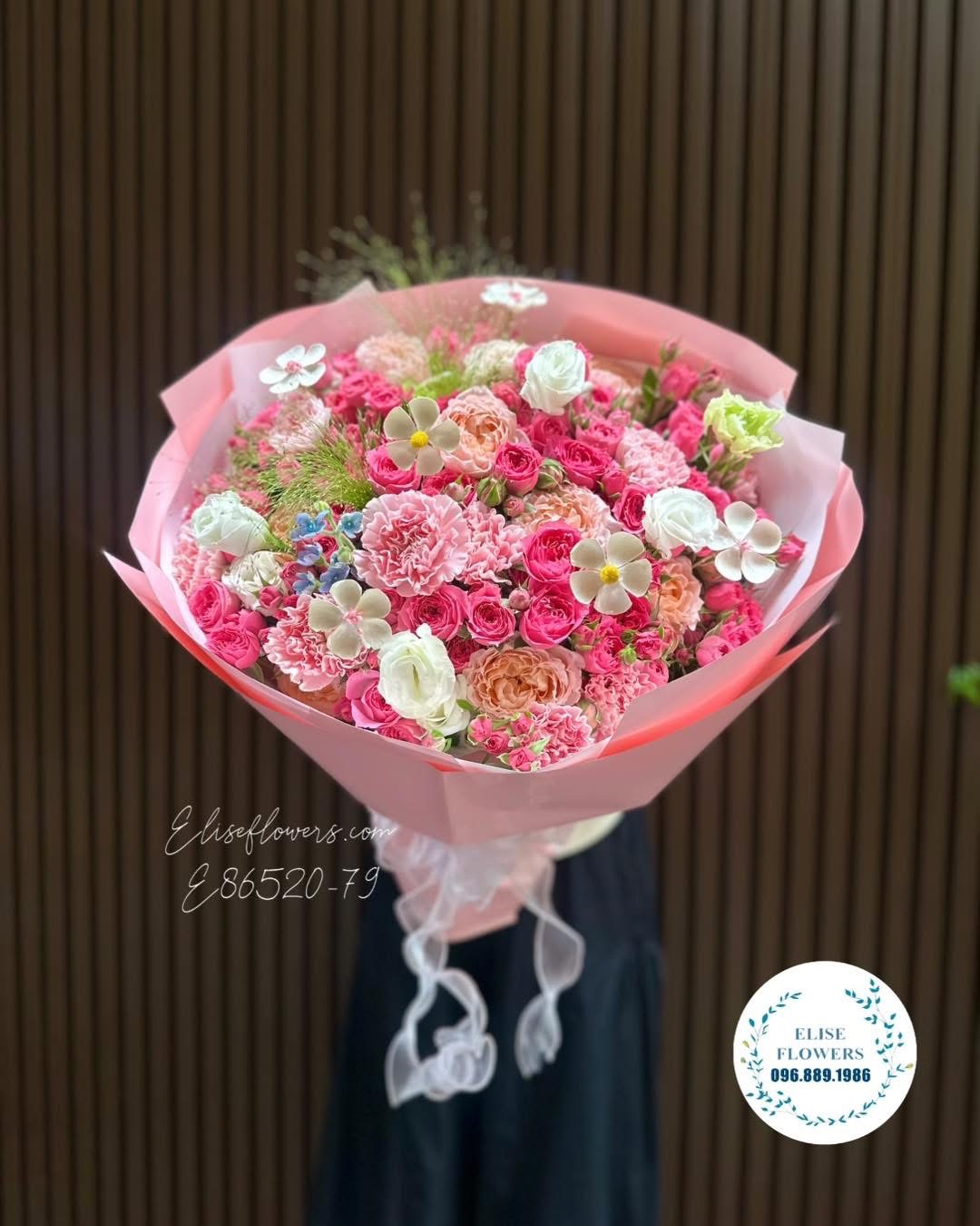 Bó Hoa Mix Tone Hồng Cao Cấp Tặng Bạn Gái Sang Trọng - Elise Flowers Cầu Giấy.