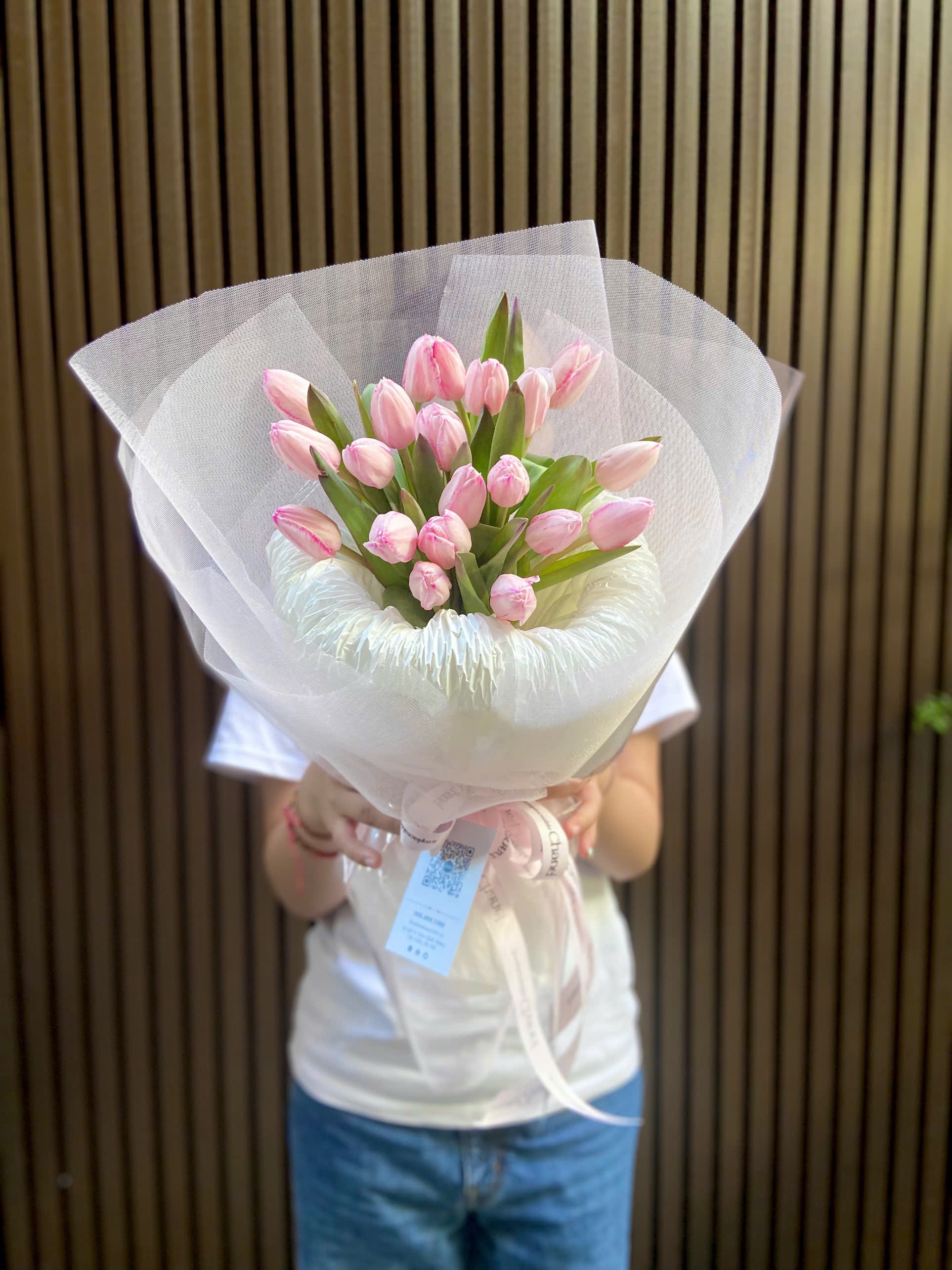 Bó Hoa Tulip Hồng 20 Bông Cao Cấp Tặng Bạn Gái Lãng Mạn