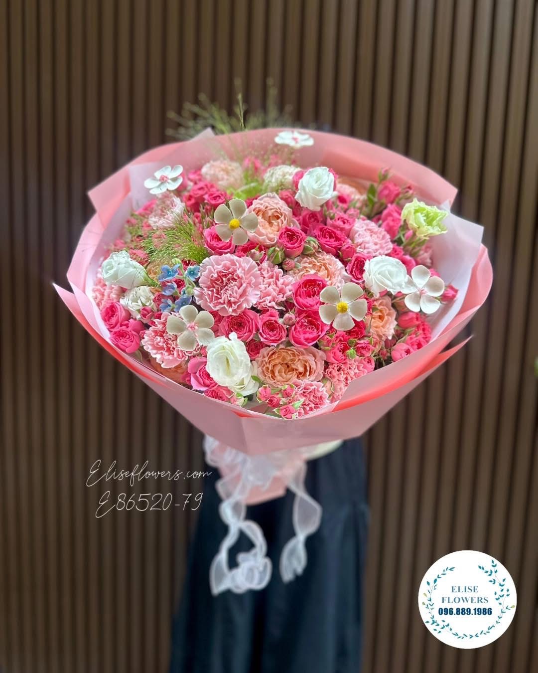 Bó Hoa Mix Tone Hồng Cao Cấp Tặng Bạn Gái Sang Trọng - Elise Flowers Cầu Giấy.