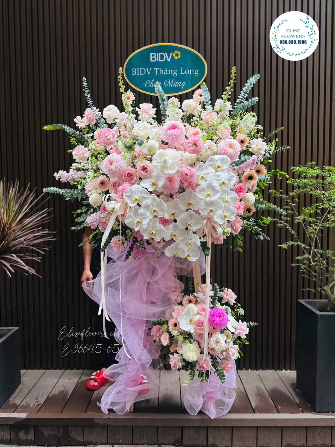 Kệ Hoa Khai Trương Tone Hồng Mix Lan Hồ Điệp Sang Trọng