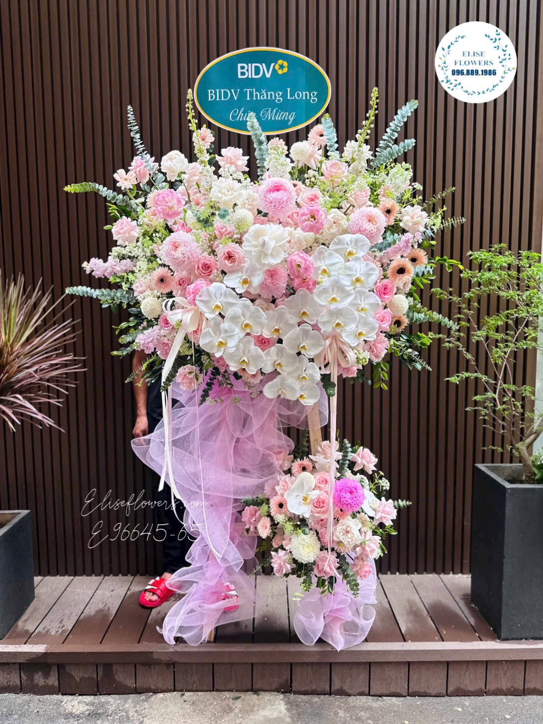 Kệ Hoa Khai Trương Tone Hồng Mix Lan Hồ Điệp Sang Trọng