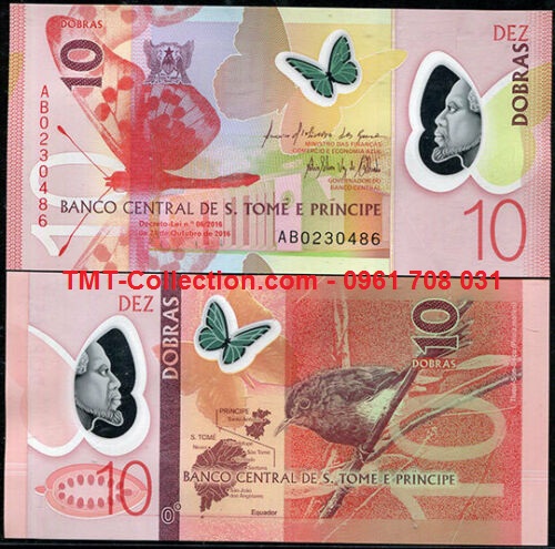 Saint Thomas And Prince 10 Dobras 2016 Polyme UNC (tờ)