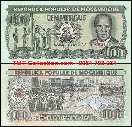 Mozambique 100 Meticais 1989 UNC (tờ)