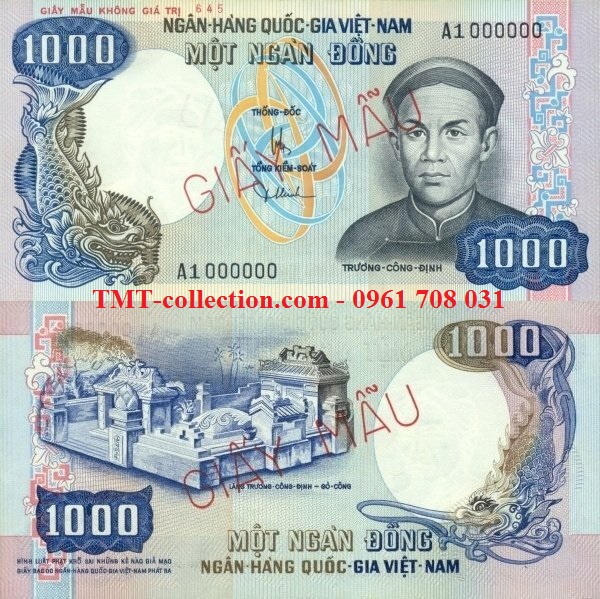 1000 ĐỒNG 1972 Giấy Mẫu
