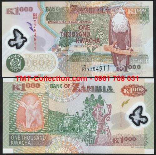 Zambia 1000 Kwacha 2011 UNC Polyme (tờ)