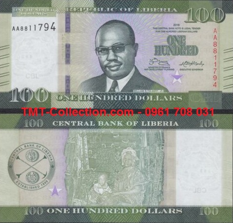 Liberia 100 Dollars UNC 2016 (tờ)