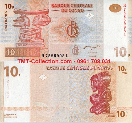 Congo 10 Francs 2003 UNC (tờ)