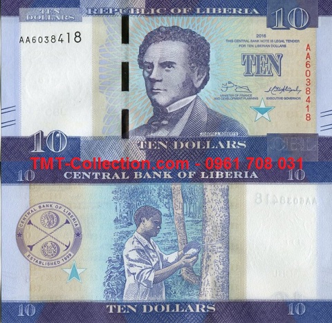 Liberia 10 Dollars UNC 2016 (tờ)