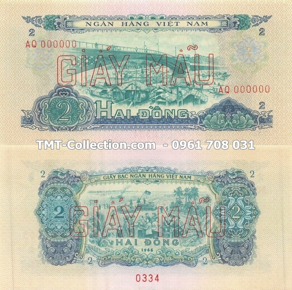 Tiền Giấy Bạc 2 ĐỒNG 1966 Giấy Mẫu