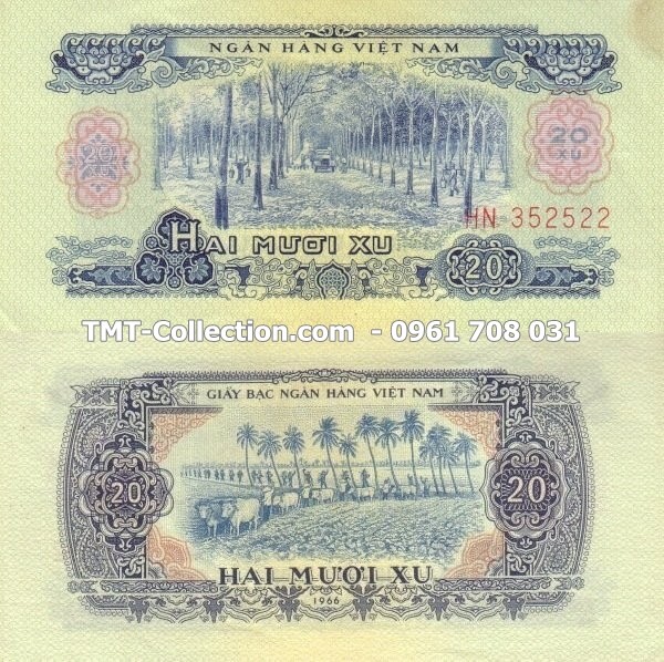 Tiền Giấy Bạc 20 Xu 1966,tiền xưa việt nam,tiền giải phóng,bộ tiền việt nam 1966