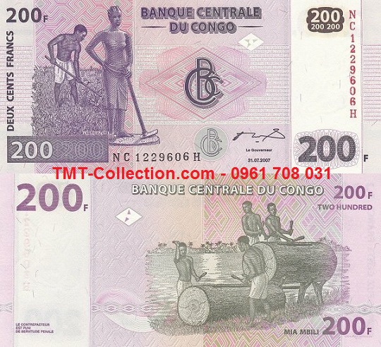 Congo 200 Francs 2007 UNC (tờ)