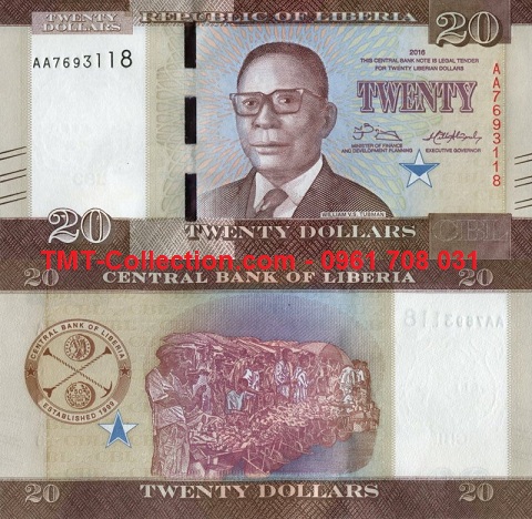 Liberia 20 Dollar UNC 2016 (tờ)