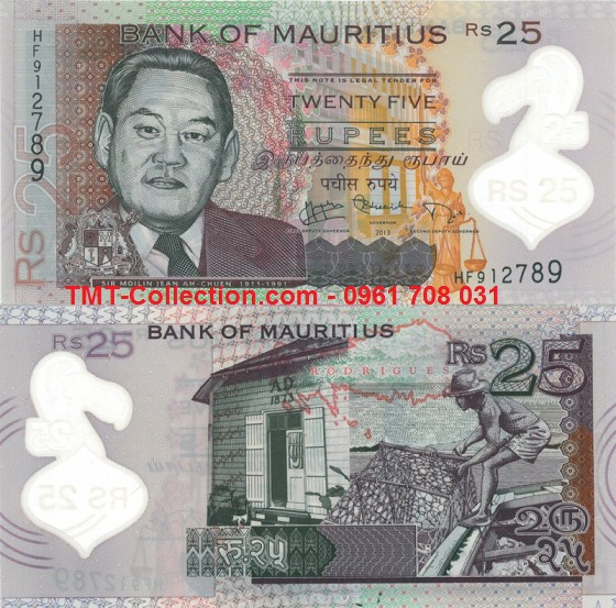 Mauritius 25 Rupees 2013 UNC Polymer (tờ)