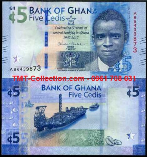 Ghana 5 Cedi 2017 UNC (tờ)