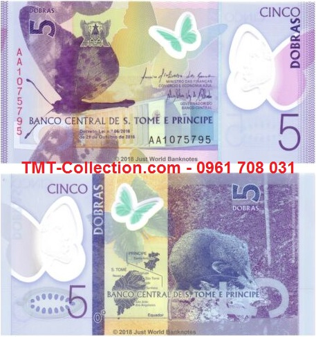 Saint Thomas And Prince 5 Dobras 2016 Polyme UNC (tờ)