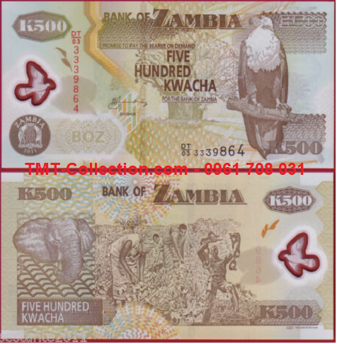Zambia 500 Kwacha 2011 UNC Polyme (tờ)