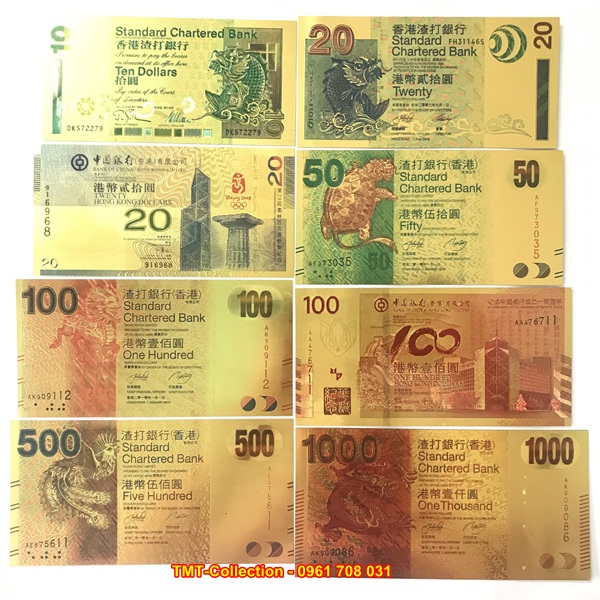 Bộ 8 tờ tiền HongKong mạ vàng plastic