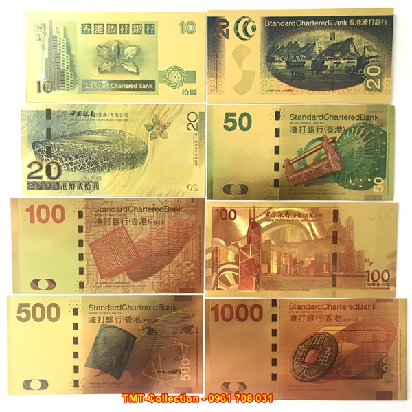 Bộ 8 tờ tiền HongKong mạ vàng plastic