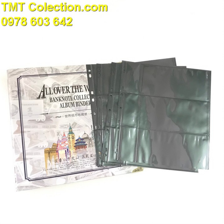 Album tiền quốc tế và 20 phơi tiền 3 ngăn đen đựng 120 tờ tiền - TMT Collection.com
