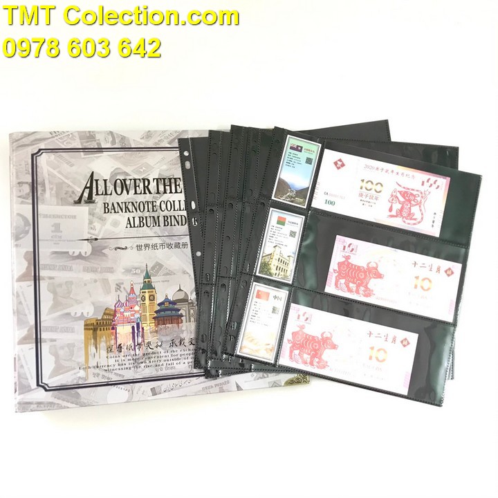 Album tiền quốc tế và 20 phơi tiền 3 ngăn đen đựng 120 tờ tiền - TMT Collection.com