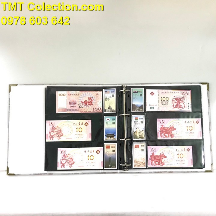 Album tiền quốc tế và 20 phơi tiền 3 ngăn đen đựng 120 tờ tiền - TMT Collection.com