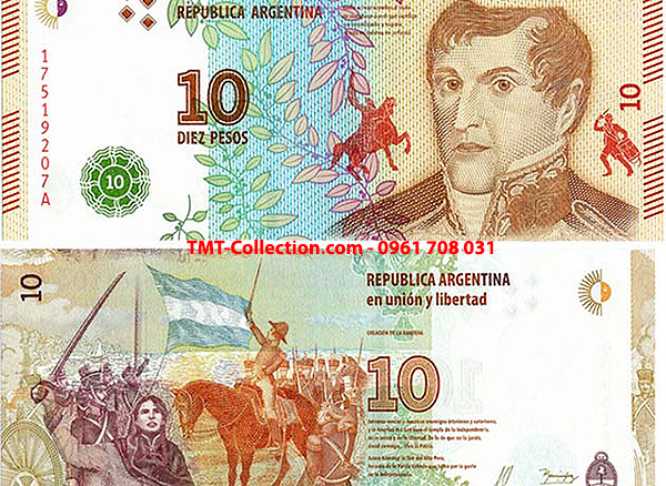 Argentina 10 peos 2015 UNC (tờ)