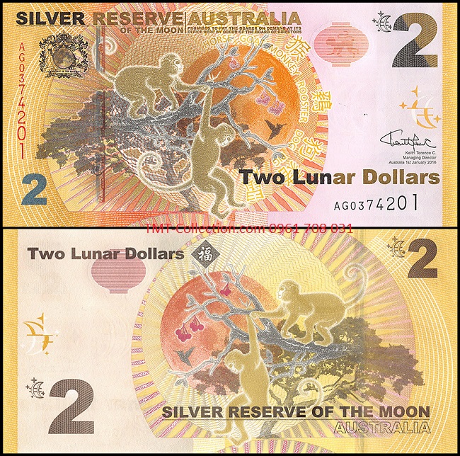 Australia - Úc 2 Dollar 2016 UNC polyme kỷ niệm năm con Khỉ