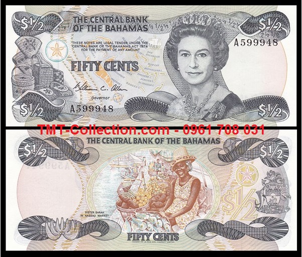 Bahamas 1/2 Dollar 1974 UNC