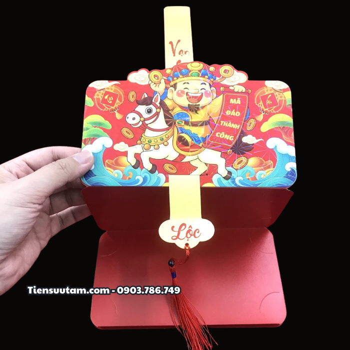 Bao Lì Xì 6 Ngăn Đầu Lân & Thần Tài Mã Đáo