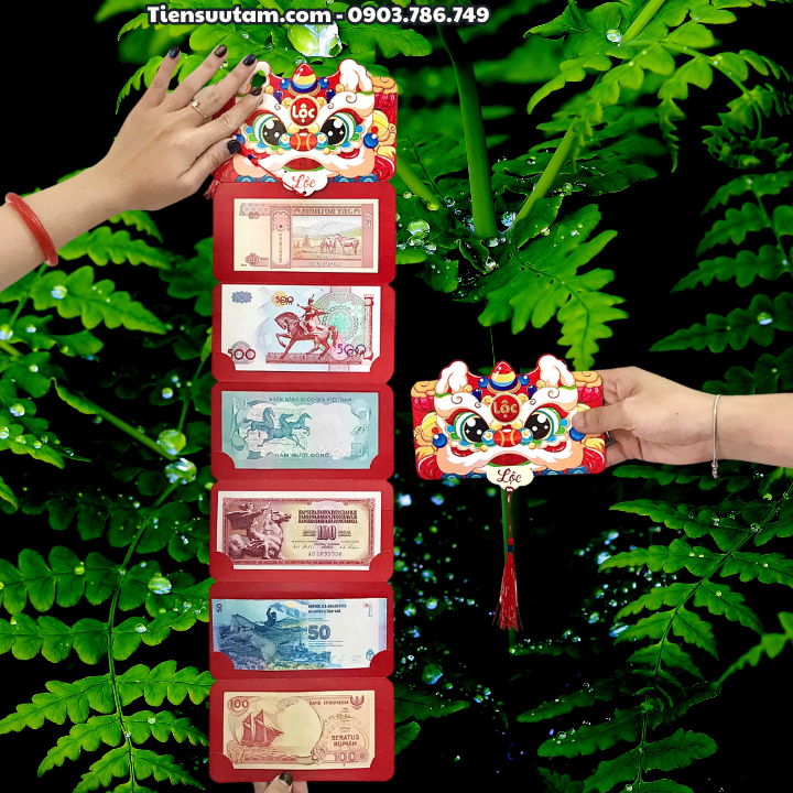 Bao Lì Xì Thần Tài Và Bao Lì Xì Đầu Lân 6 Tờ Tiền Thế Giới Mã Đáo Thành Công Thuận Buồm Xuôi Gió