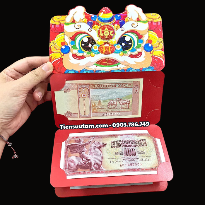 Bao Lì Xì Thần Tài Và Bao Lì Xì Đầu Lân 6 Tờ Tiền Thế Giới Mã Đáo Thành Công Thuận Buồm Xuôi Gió