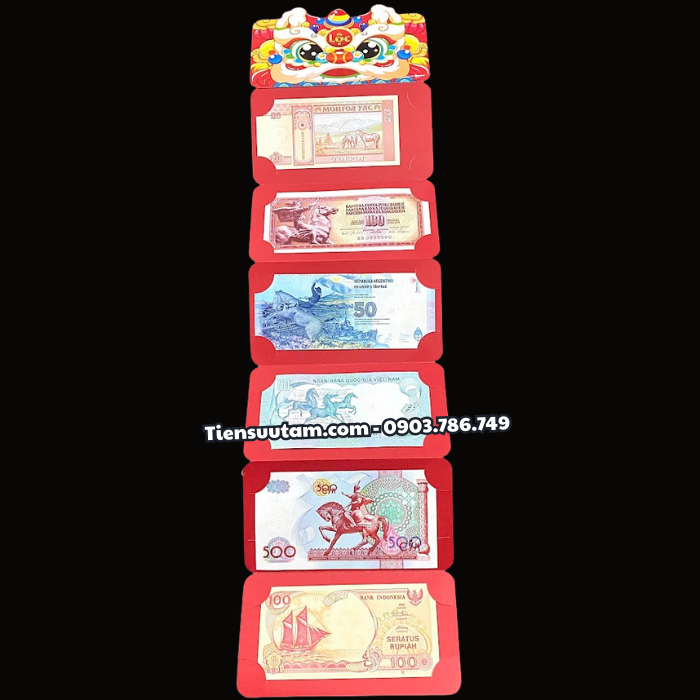 Bao Lì Xì Thần Tài Và Bao Lì Xì Đầu Lân 6 Tờ Tiền Thế Giới Mã Đáo Thành Công Thuận Buồm Xuôi Gió