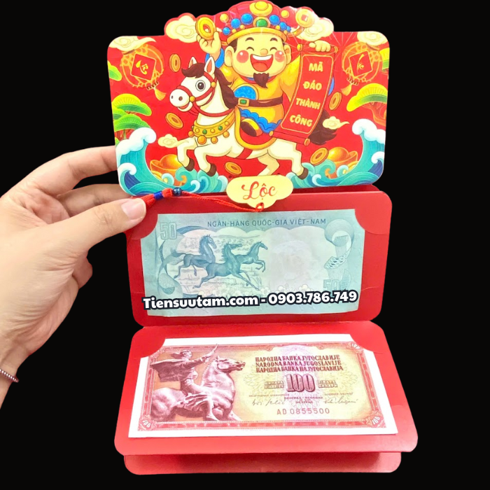Bao Lì Xì Thần Tài Và Bao Lì Xì Đầu Lân 6 Tờ Tiền Thế Giới Mã Đáo Thành Công Thuận Buồm Xuôi Gió