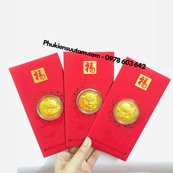 Bao Lì Xì Hình Con Mèo Thần Tài Mạ Vàng VIP - Phukiensuutam.com