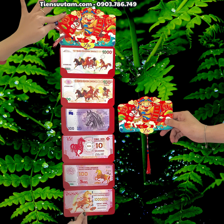 Bao Lì Xì Thần Tài Hoặc Bao Lì Xì Đầu Lân 6 Tờ Tiền Lưu Niệm Mã Đáo Thành Công