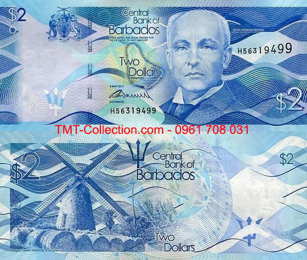 Barbados 2 Dollar 2013 UNC (tờ)